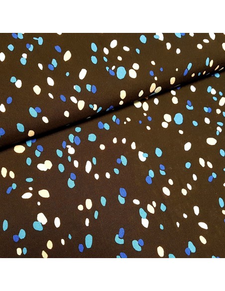 Tissu, Viscose Imprimée Empreintes, Bleu sur Fond Noir, Laize 140 cm, 100% Viscose 168g/m²