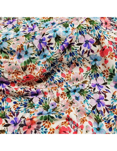 Tissu, Jersey Fleuri, Fond Blanc, Laize 140 cm, Viscose Stretch Oeko-Tex
