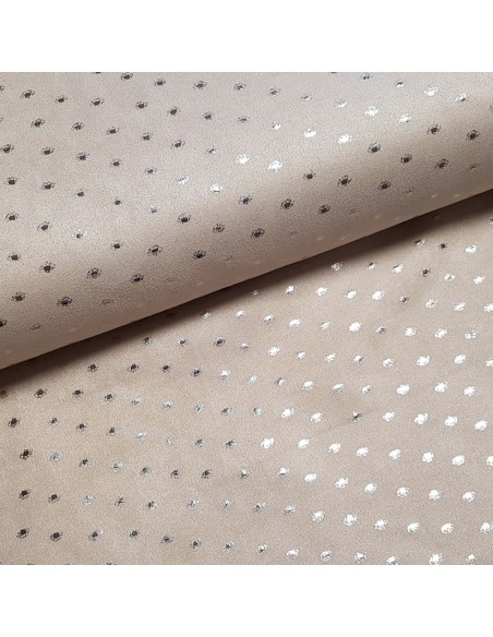 Tissu, Suédine Stretch Pois Brillants, Rose Pâle, Laize 150 cm, 95% Polyester 5% Spandex