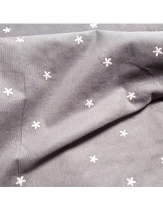 Tissu, Velours Milleraies Fleurs Brodé, Gris Moyen et Rose, Laize 135 cm, 100% Coton 202.5g/m² 2