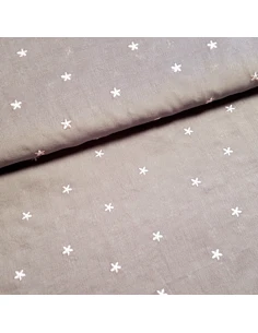 Tissu, Velours Milleraies Fleurs Brodé, Gris Moyen et Rose, Laize 135 cm, 100% Coton 202.5g/m²
