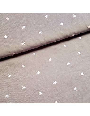 Tissu, Velours Milleraies Fleurs Brodé, Gris Moyen et Rose, Laize 135 cm, 100% Coton 202.5g/m²