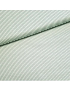 Tissu, Popeline de Coton Rayures, Vertes et Blanches, Laize 150 cm, 95% Coton