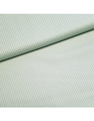 Tissu, Popeline de Coton Rayures, Vertes et Blanches, Laize 150 cm, 95% Coton