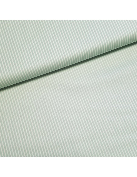 Tissu, Popeline de Coton Rayures, Vertes et Blanches, Laize 150 cm, 95% Coton