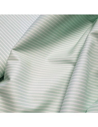 Tissu, Popeline de Coton Rayures, Vertes et Blanches, Laize 150 cm, 95% Coton