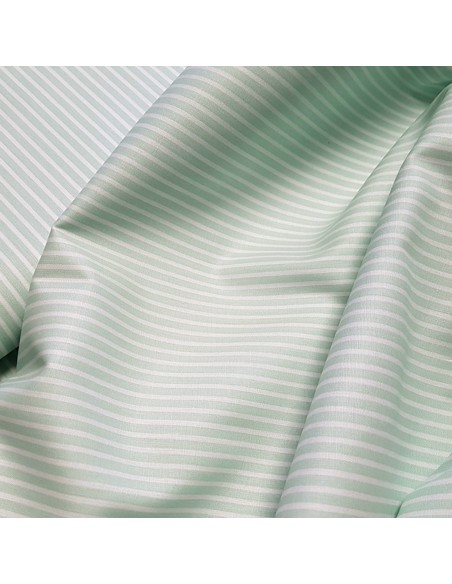 Tissu, Popeline de Coton Rayures, Vertes et Blanches, Laize 150 cm, 95% Coton