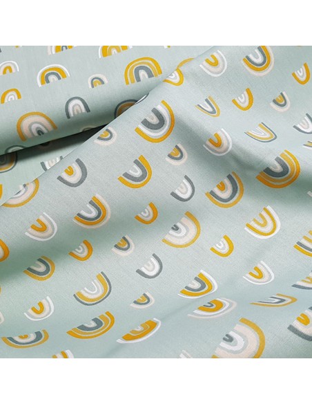 Tissu, Popeline de Coton Arcs-en-ciel, Vert Pastel, Laize 150 cm, 100% Coton 128g/m²