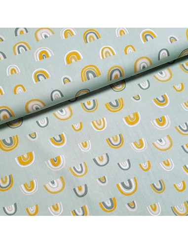 Tissu, Popeline de Coton Arcs-en-ciel, Vert Pastel, Laize 150 cm, 100% Coton 128g/m²