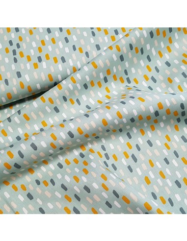 Tissu, Popeline de Coton, Empreintes Vert Pastel, Laize 150 cm, 100% Coton 128g/m²