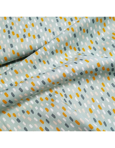 Tissu, Popeline de Coton, Empreintes Vert Pastel, Laize 150 cm, 100% Coton 128g/m²