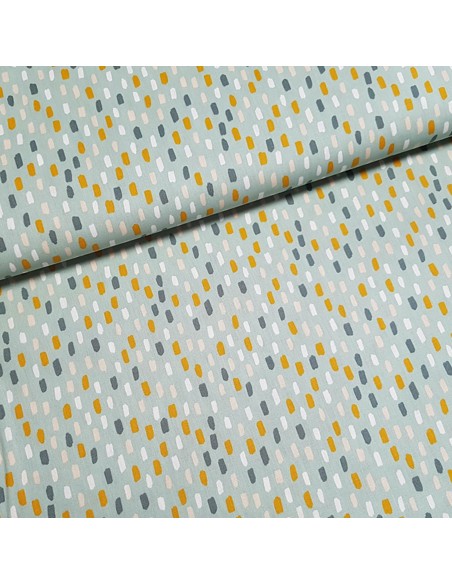 Tissu, Popeline de Coton, Empreintes Vert Pastel, Laize 150 cm, 100% Coton 128g/m²