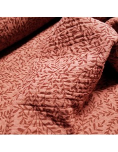 Tissu, Double Gaze, Bordeaux à Feuilles, Laize 135 cm, 100% Coton Bio 158g/m² 2