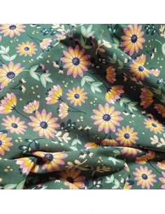 Tissu, Jersey Fleuri, Vert Sapin, Laize 148 cm, Coton Stretch Oeko-Tex 2