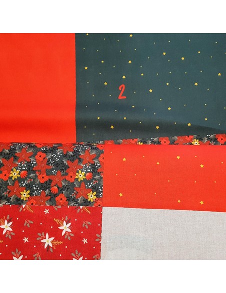 Tissu, Popeline de Coton Calendrier de l'Avent, Multicolore Festif, Laize 140 cm, 100% Coton 115g/m²
