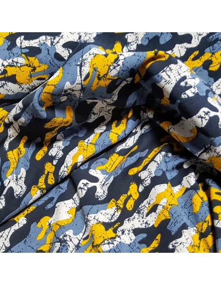 Tissu, French Terry Camouflage, Tons de Bleu, Laize 160 cm, Coton Stretch Oeko-Tex