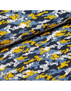 Tissu, French Terry Camouflage, Tons de Bleu, Laize 160 cm, Coton Stretch Oeko-Tex