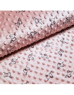 Tissu, Velours Minky Imprimé Éléphants, Vieux Rose, Laize 145 cm, 100% Polyester