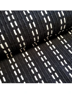 Tissu, Lainage, Rayures Blanches sur Fond Noir, Laize 140 cm, 100% Polyester
