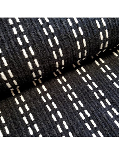Tissu, Lainage, Rayures Blanches sur Fond Noir, Laize 140 cm, 100% Polyester