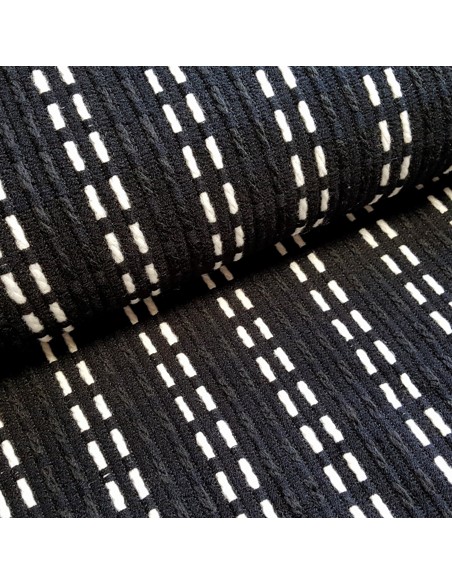 Tissu, Lainage, Rayures Blanches sur Fond Noir, Laize 140 cm, 100% Polyester
