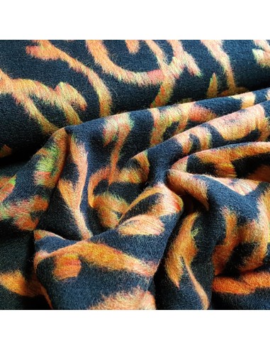 Tissu, Lainage Zigzag, Orange et Noir, Laize 150 cm, 100% Polyester