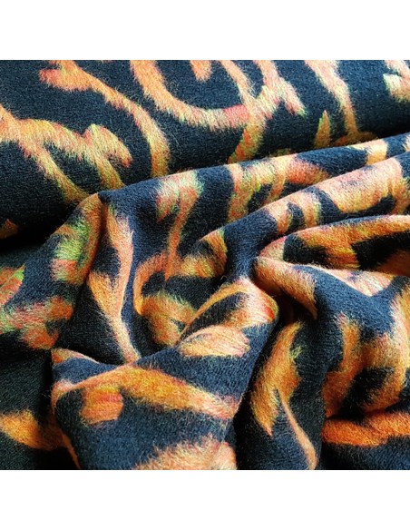 Tissu, Lainage Zigzag, Orange et Noir, Laize 150 cm, 100% Polyester