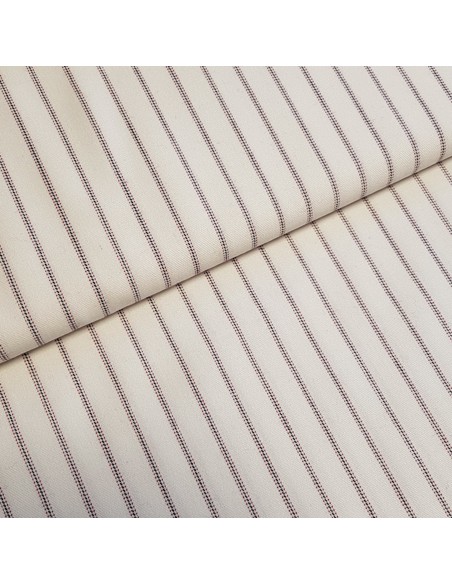 Tissu, Bachette Piquée Rayures, Rouge Bleu Écru, Laize 150 cm, Polyester d'Ameublement