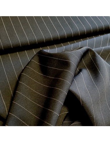 Tissu, Tailleur Rayures Fines, Gris Rayé Blanc, Laize 150 cm, Polyester Viscose Fluide
