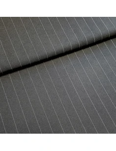 Tissu, Tailleur Rayures Fines, Gris Rayé Blanc, Laize 150 cm, Polyester Viscose Fluide