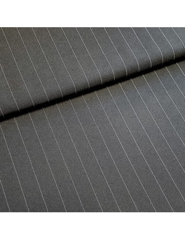 Tissu, Tailleur Rayures Fines, Gris Rayé Blanc, Laize 150 cm, Polyester Viscose Fluide