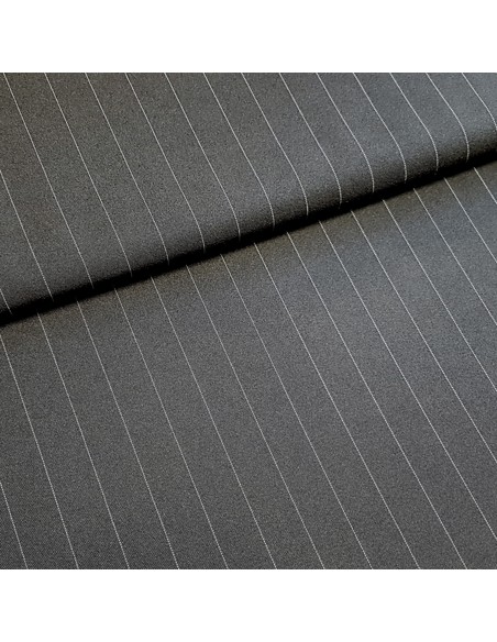 Tissu, Tailleur Rayures Fines, Gris Rayé Blanc, Laize 150 cm, Polyester Viscose Fluide