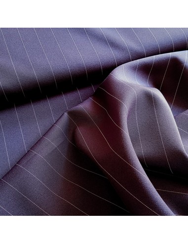 Tissu, Tailleur Rayures Fines, Bleu Marine & Blanc, Laize 150 cm, Polyester Viscose Lycra