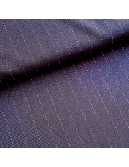Tissu, Tailleur Rayures Fines, Bleu Marine & Blanc, Laize 150 cm, Polyester Viscose Lycra