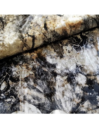 Tissu, Panne de Velours Fleuri, Argent et Noir, Laize 150 cm, 100% Polyester