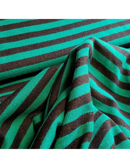 Tissu, Lainage Rayé, Noir et Vert, Laize 150 cm, 100% Polyester