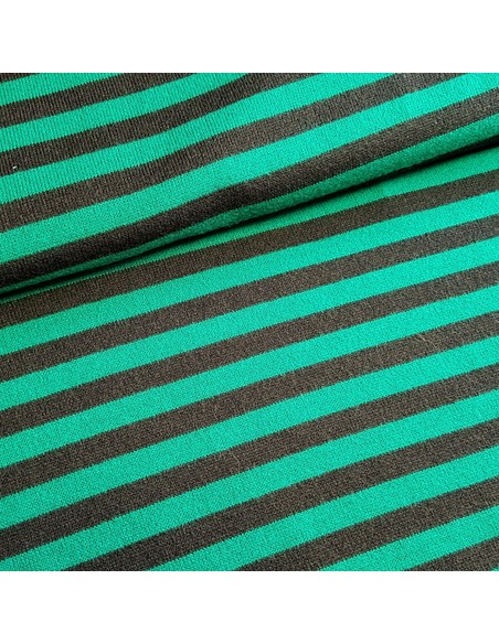 Tissu, Lainage Rayé, Noir et Vert, Laize 150 cm, 100% Polyester