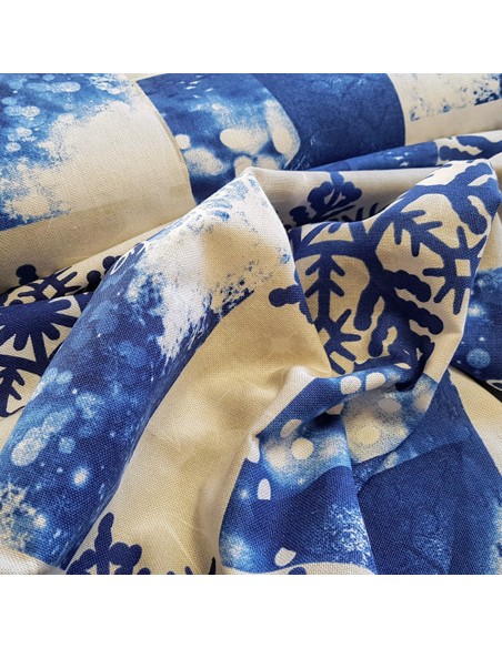 Tissu, Aspect Lin Flocons, Bleu, Laize 140 cm, 80% Coton 20% Polyester