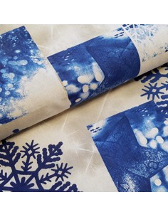 Tissu, Aspect Lin Flocons, Bleu, Laize 140 cm, 80% Coton 20% Polyester