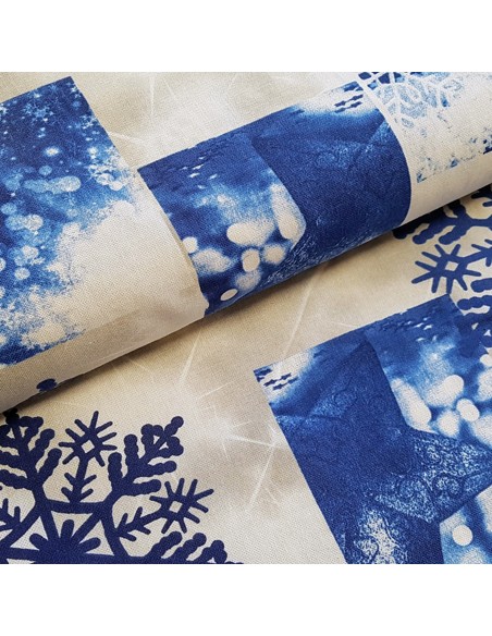 Tissu, Aspect Lin Flocons, Bleu, Laize 140 cm, 80% Coton 20% Polyester