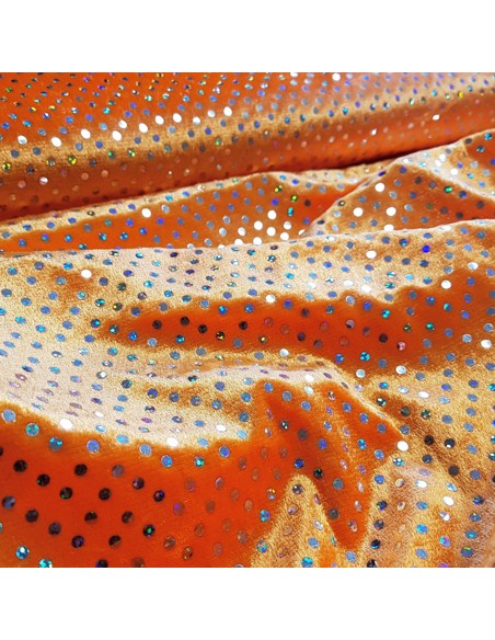 Tissu, Panne de Velours Disco, Orange Vif, Laize 150 cm, 100% Polyester