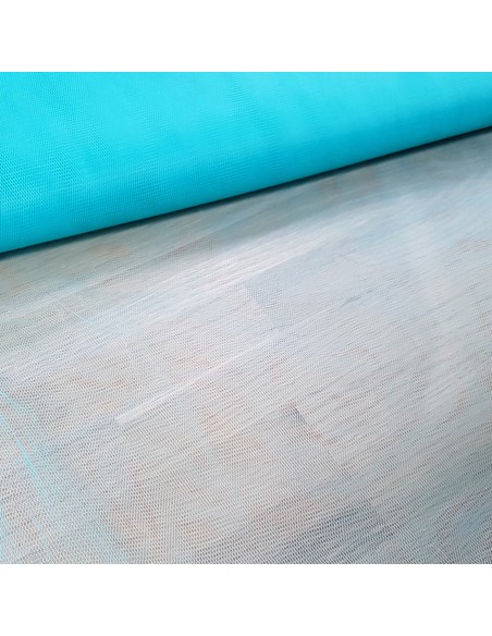 Tissu, Tulle Rigide Uni, Bleu Turquoise Intense, Laize 150 cm, Polyester/Polyamide 18g/m²