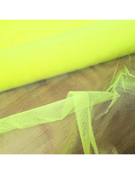 Tissu, Tulle Rigide Uni, Jaune Fluo Intense, Laize 145 cm, Polyamide 18g/m²