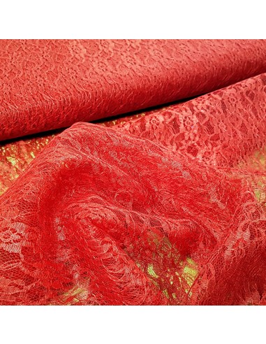 Tissu, Dentelle Florale, Rouge Écarlate, Laize 150 cm, 100% Polyester