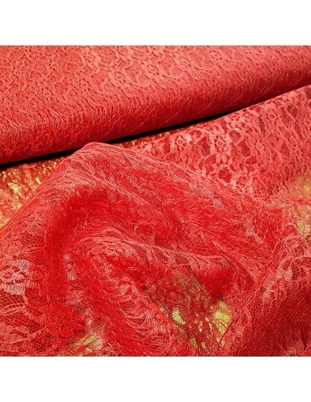 Tissu, Dentelle Florale, Rouge Écarlate, Laize 150 cm, 100% Polyester