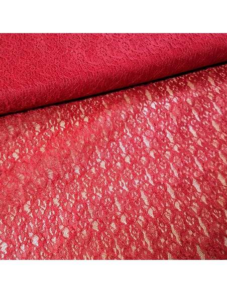 Tissu, Dentelle Florale, Rouge Écarlate, Laize 150 cm, 100% Polyester