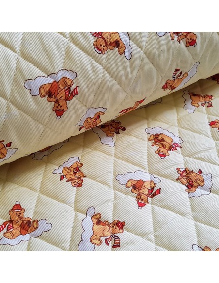 Tissu, Matelassé Imprimé Nounours, Jaune, Laize 150 cm, 69% Coton 31% Polyester