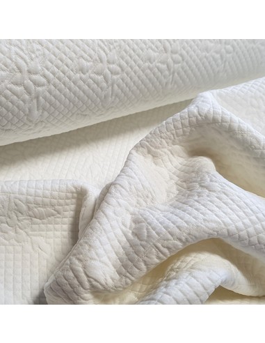 Tissu, Matelassé Stretch Uni, Blanc, Laize 150 cm, 95% Polyester 5% Spandex