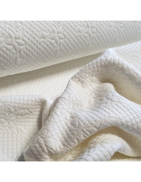 Tissu, Matelassé Stretch Uni, Blanc, Laize 150 cm, 95% Polyester 5% Spandex