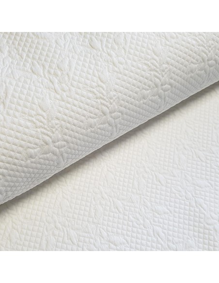 Tissu, Matelassé Stretch Uni, Blanc, Laize 150 cm, 95% Polyester 5% Spandex